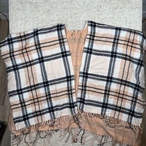 Steve Madden Reversible Plaid Blanket Scarf Shawl Wrap Neutral‎ One Size Acrylic